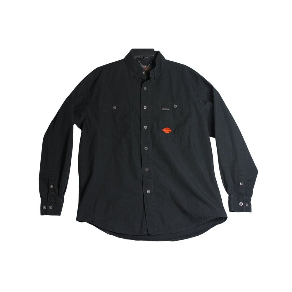 Harley Davidson HD L/S Black Ripstop Button Down Logo Shirt‎ Mens Large